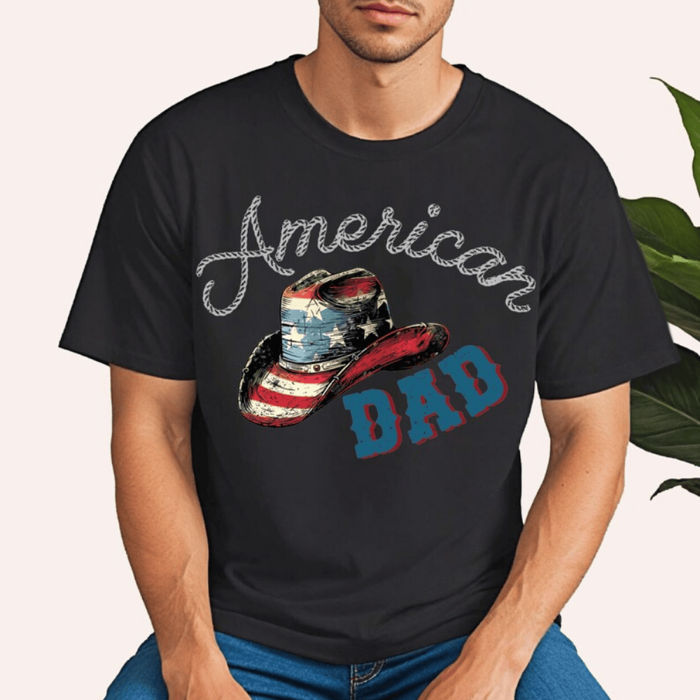 US Dad Cowboy Shirt - Western Patriotic Father’s Day Tee - American Flag Hat Design