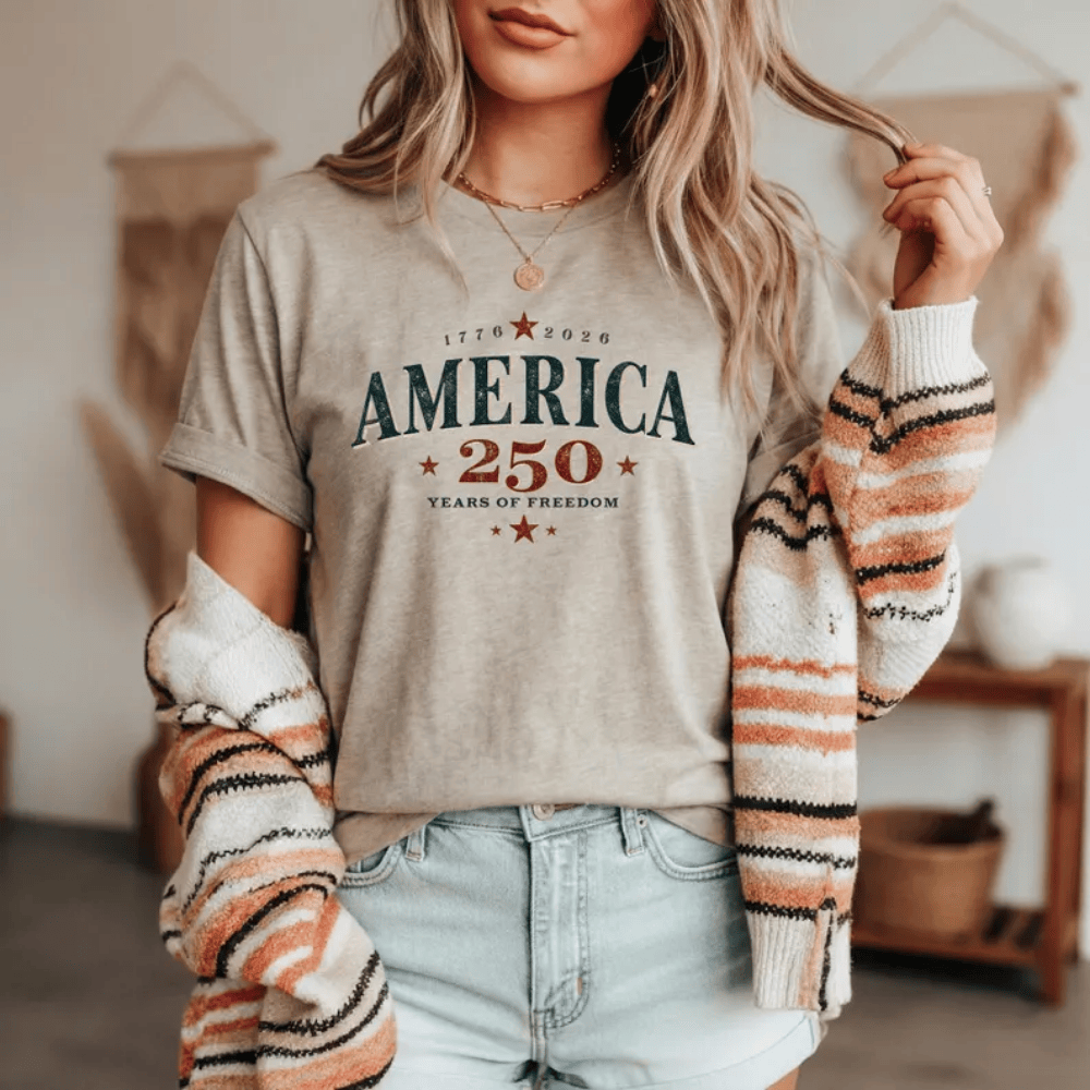 250 Years of Freedom T-Shirt - Retro America Patriotic Tee - 1776-2026 USA Flag Shirt