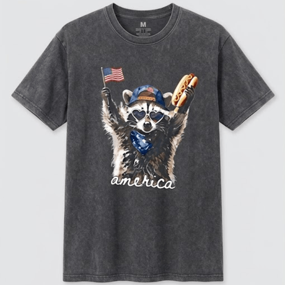 Feral & Free Raccoon T-Shirt - Funny 4th of July Patriotic Shirt - USA Independence Day Tee