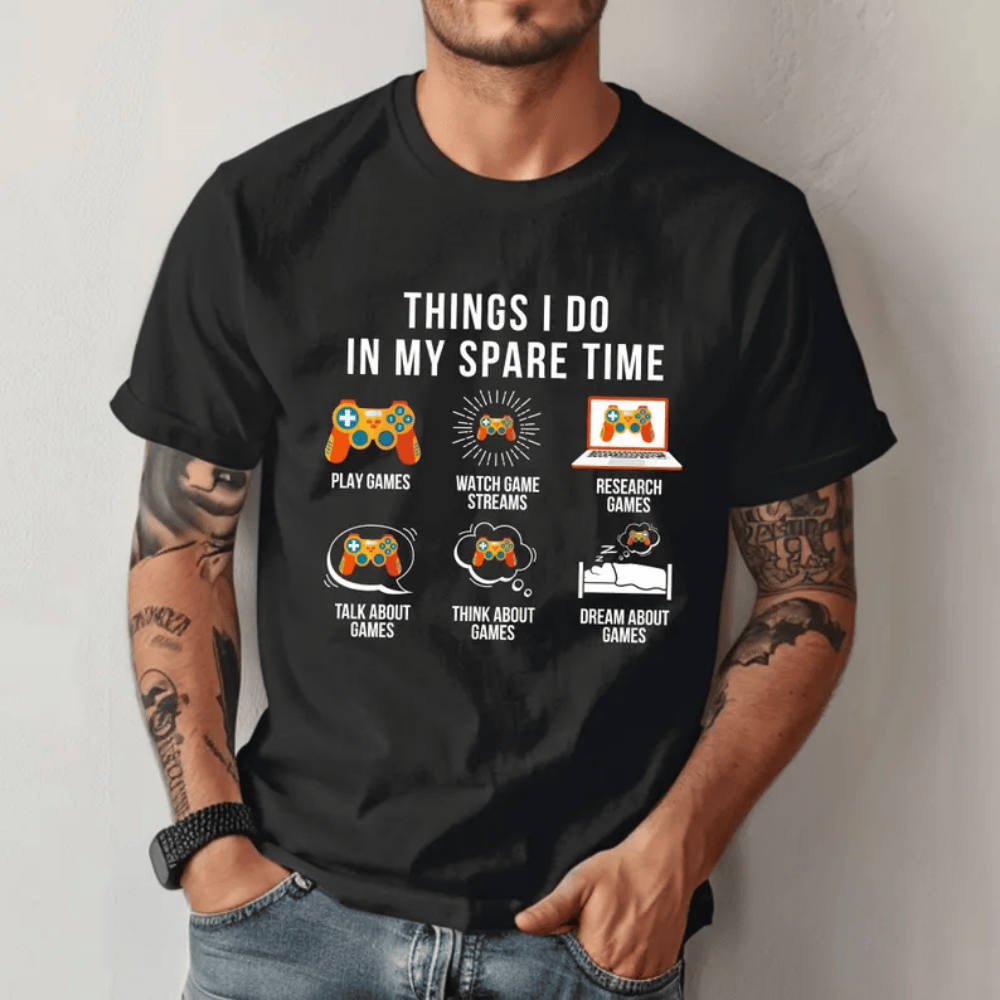 Funny Gaming T-Shirt - "Things I Do In My Spare Time" Gamer Graphic Tee - Video Game Lover Gift