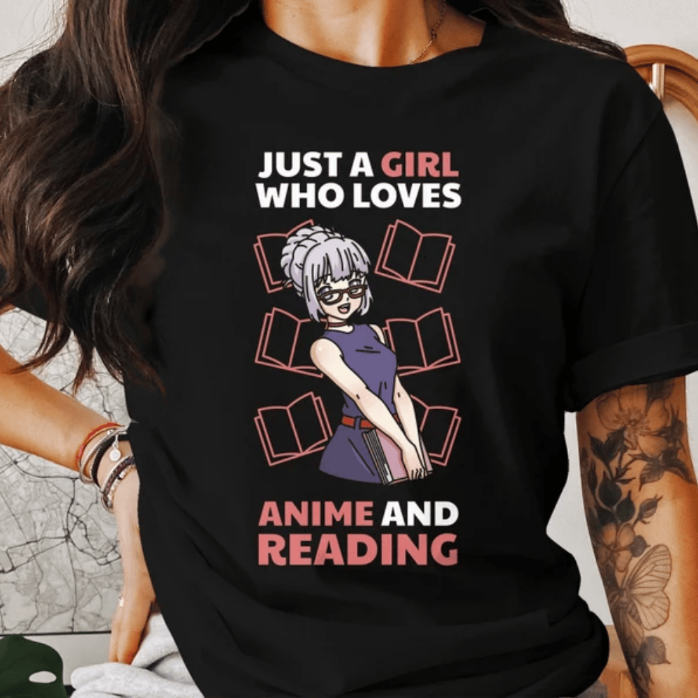 Anime Reading Girl T-Shirt - "Just A Girl Who Loves Anime and Reading" Manga Lover Tee