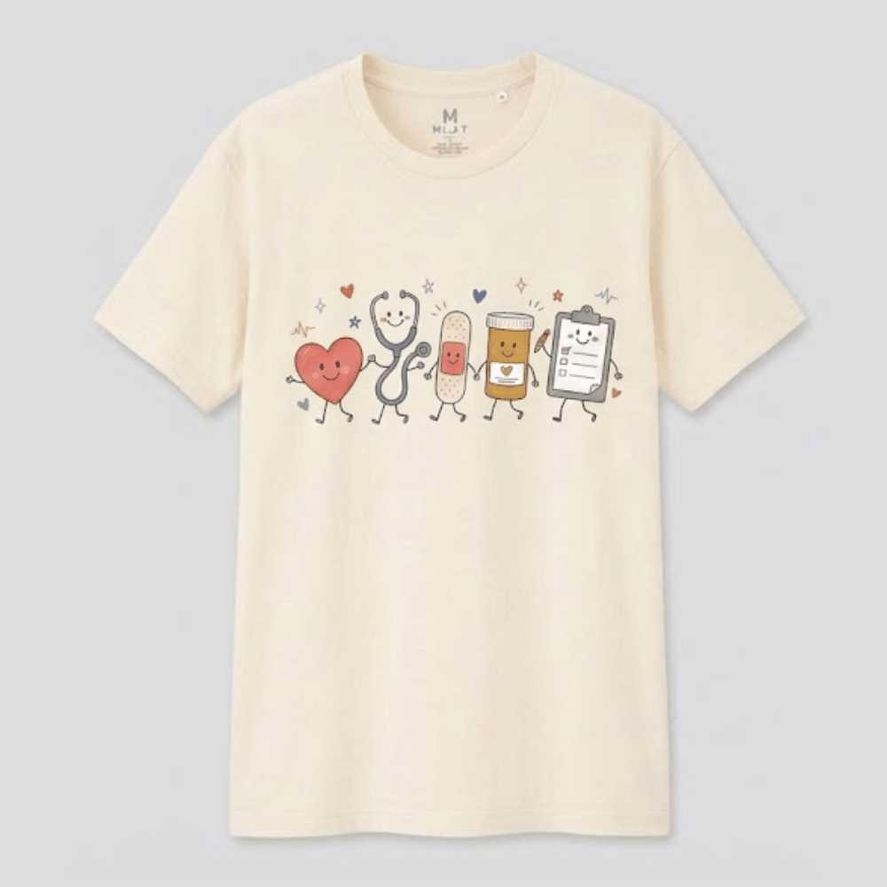Nurse Doodle T-Shirt - Cute Medical Professional Tee - PICU Healthcare Worker Gift