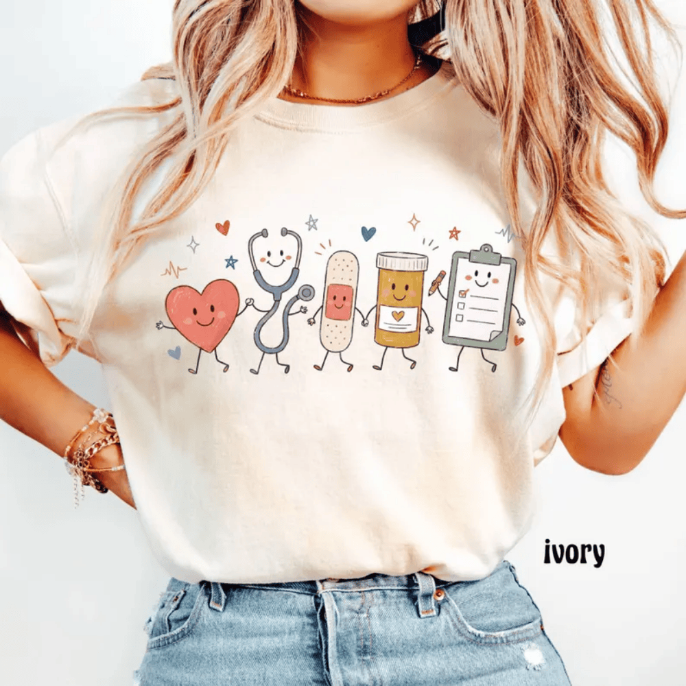 Nurse Doodle T-Shirt - Cute Medical Professional Tee - PICU Healthcare Worker Gift