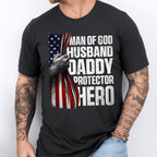Gifts For Dad, Father's Day Tee, Man of God Husband Daddy Protector Hero T-shirt